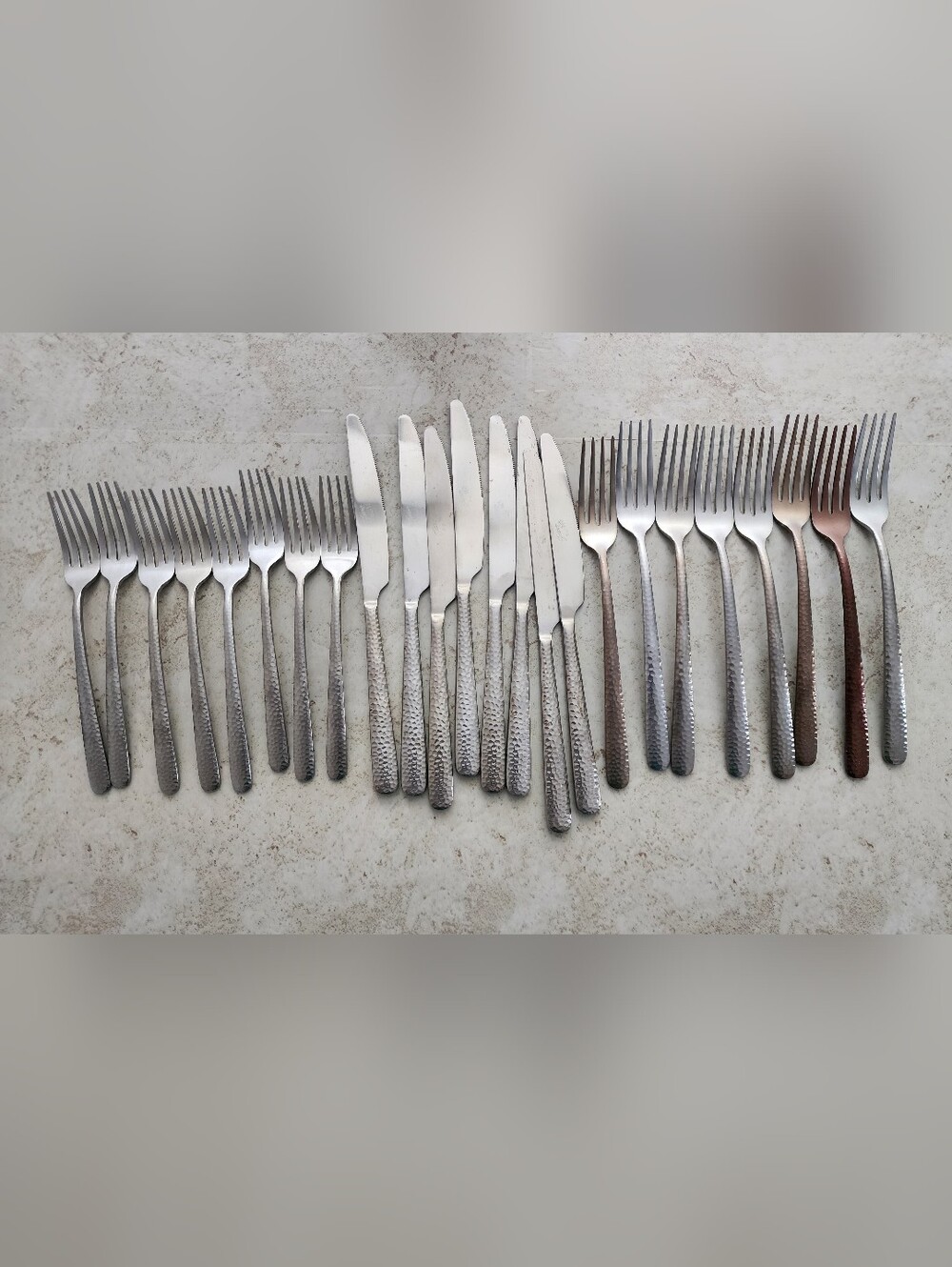 Hammered Stainless Steel Flatware Set in Silver - 24-Piece